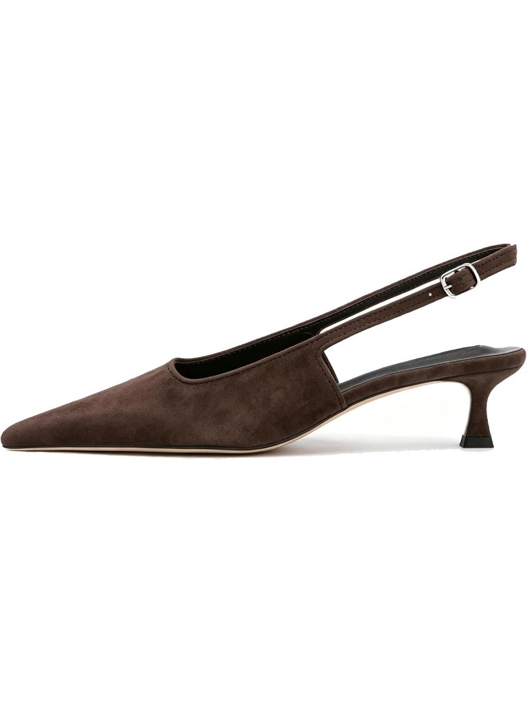 Women's Brown Low Heel Pointed Toe Slingback Pumps Formal Dress Heels Shoes